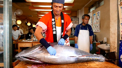 【日本海鲜料理】 蓝鳍金枪鱼切割秀 和 生鱼片.........上集